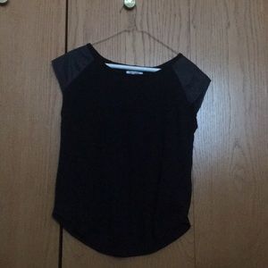 Black shirt with leather shirt sleeve